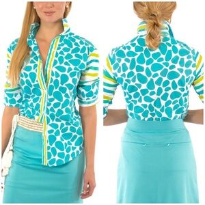 Gretchen Scott Button Down Shirt small blue green white cotton